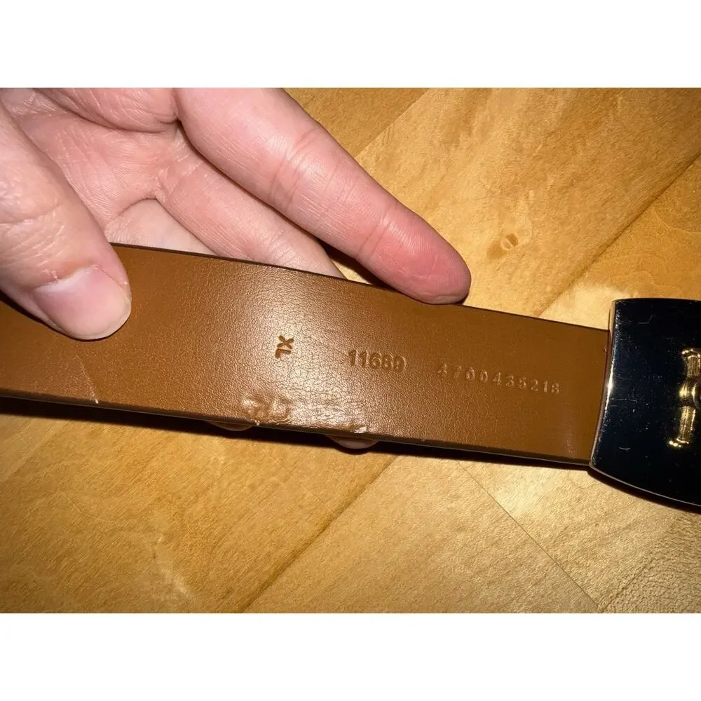 Lauren Ralph Lauren Brown Leather Gold Silver Logo Square Buckle XL